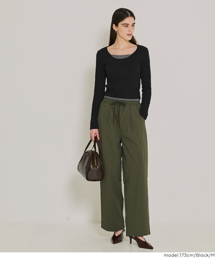 磨毛假兩件設計層次螺紋上衣