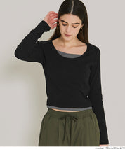 磨毛假兩件設計層次螺紋上衣