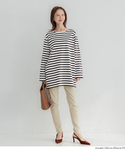 側邊拉鍊中長條紋長袖上衣