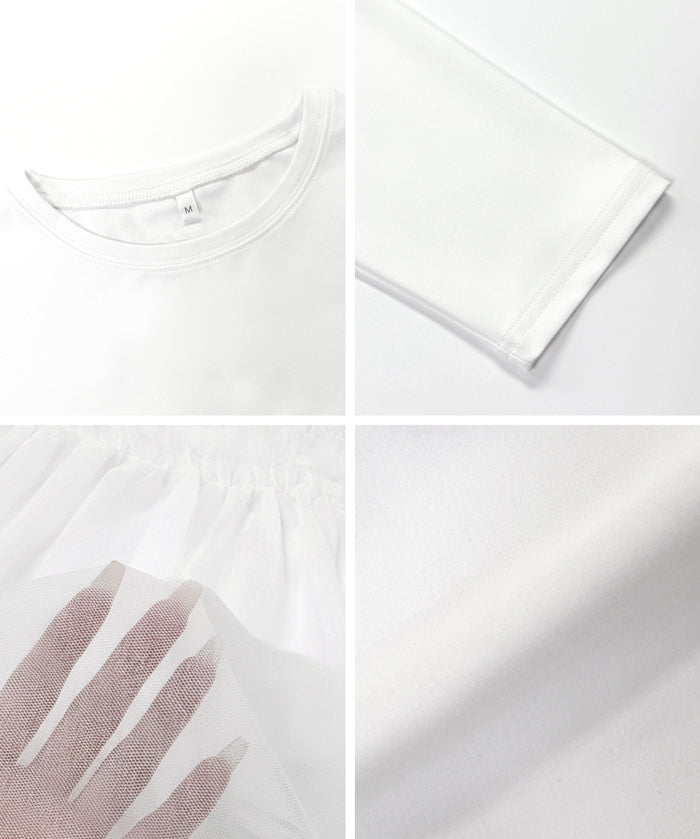 絲滑面料蕾絲拼接造型長袖上衣