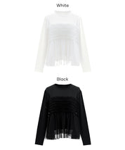 絲滑面料蕾絲拼接造型長袖上衣