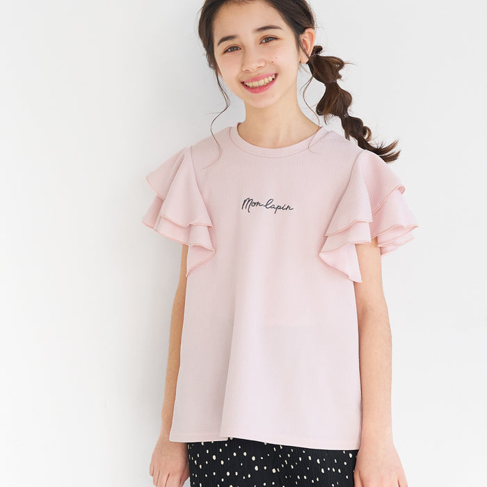 童裝【壓紋機能】LOGO荷葉造型短袖t恤