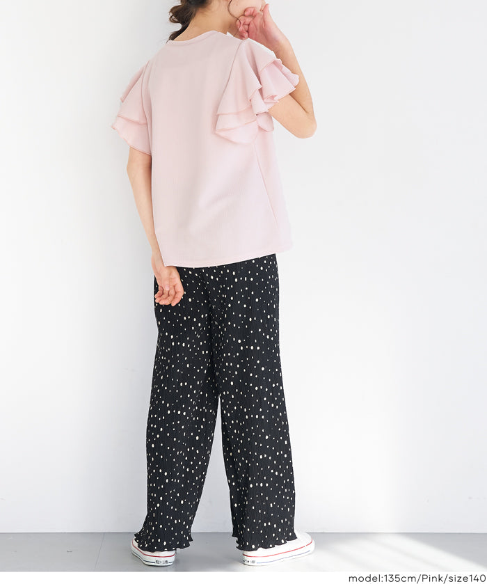 童裝【壓紋機能】LOGO荷葉造型短袖t恤