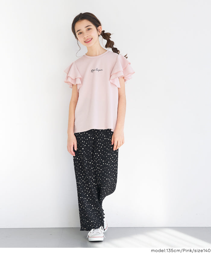 童裝【壓紋機能】LOGO荷葉造型短袖t恤