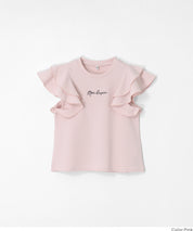 童裝【壓紋機能】LOGO荷葉造型短袖t恤