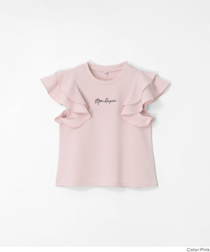 童裝【壓紋機能】LOGO荷葉造型短袖t恤