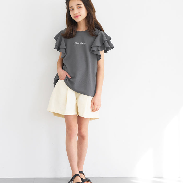 童裝【壓紋機能】LOGO荷葉造型短袖t恤