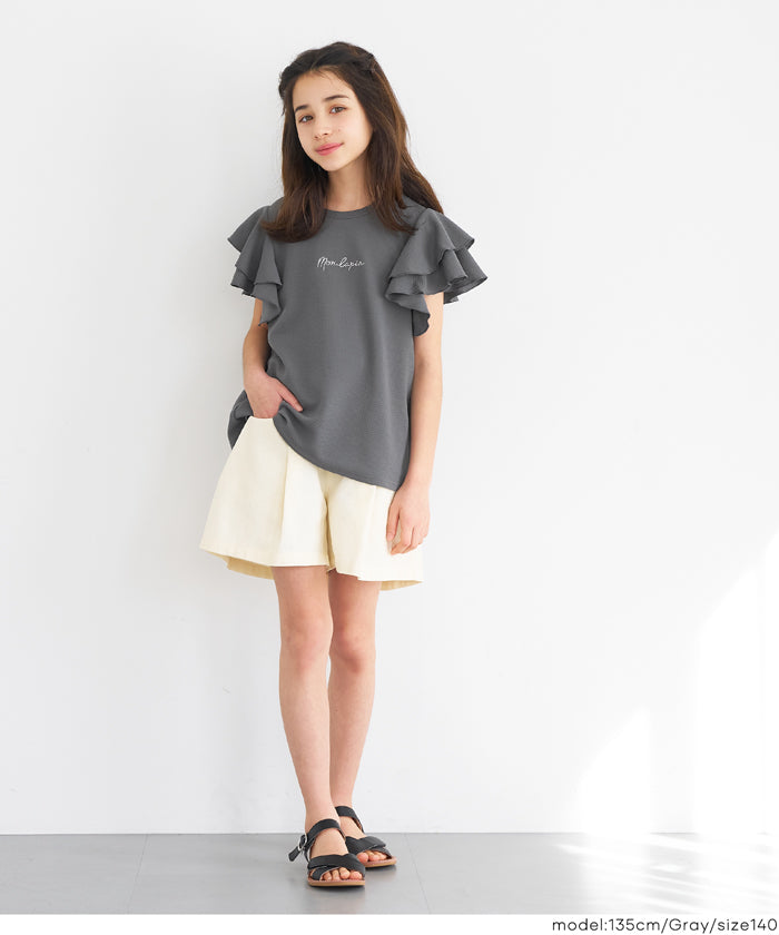 童裝【壓紋機能】LOGO荷葉造型短袖t恤