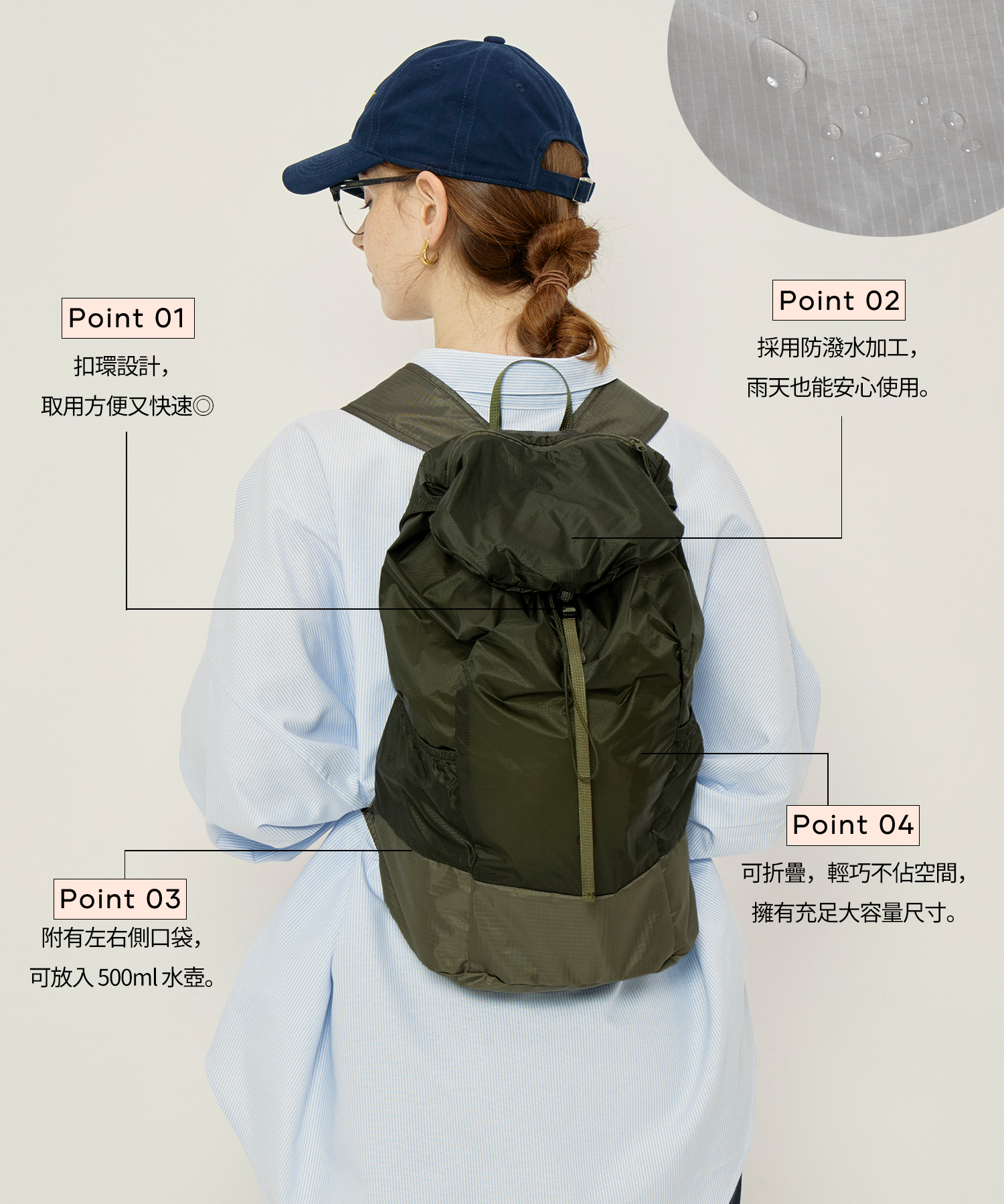 尼龍可折疊輕量口袋後背包