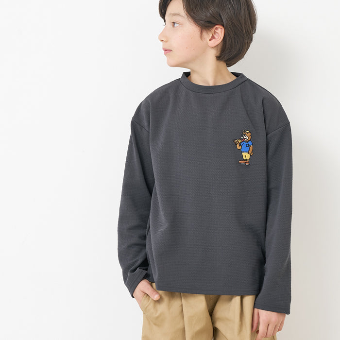 【壓紋機能】童裝刺繡LOGO長袖上衣