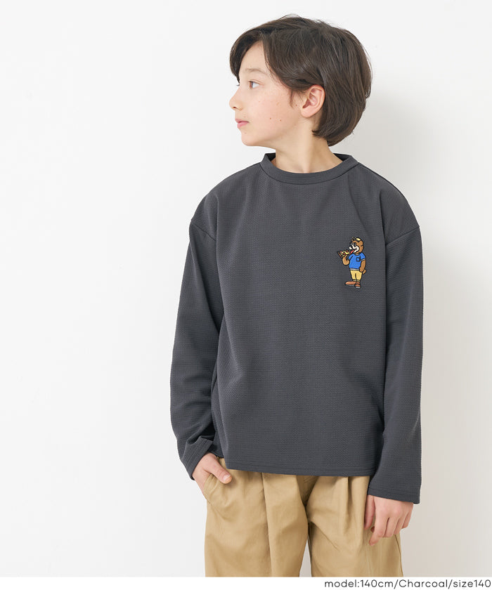 【壓紋機能】童裝刺繡LOGO長袖上衣