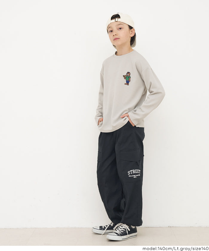 【壓紋機能】童裝刺繡LOGO長袖上衣