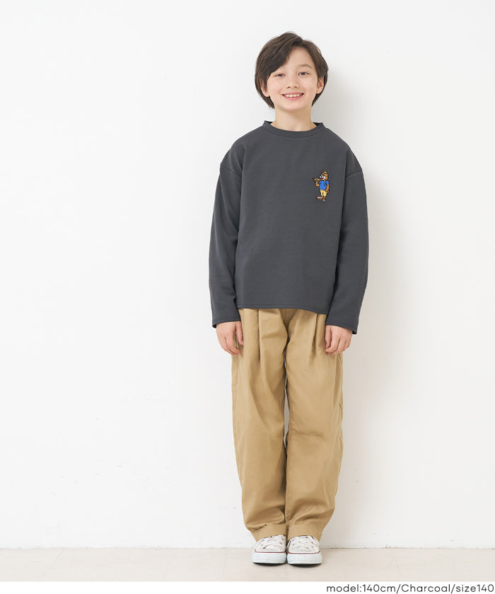 【壓紋機能】童裝刺繡LOGO長袖上衣