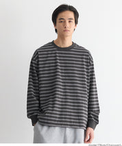 男裝寬鬆條紋圓領上衣