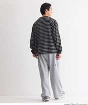 男裝寬鬆條紋圓領上衣