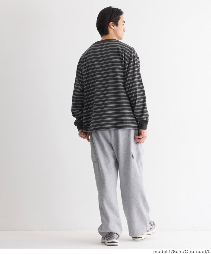 男裝寬鬆條紋圓領上衣