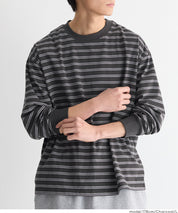 男裝寬鬆條紋圓領上衣