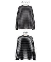 男裝寬鬆條紋圓領上衣