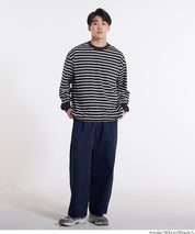 男裝寬鬆條紋圓領上衣