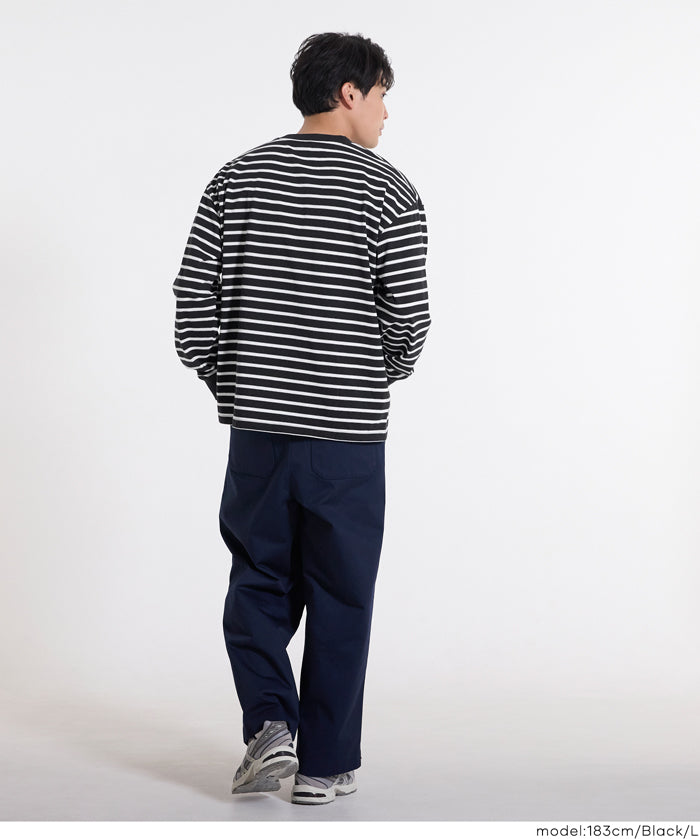 男裝寬鬆條紋圓領上衣