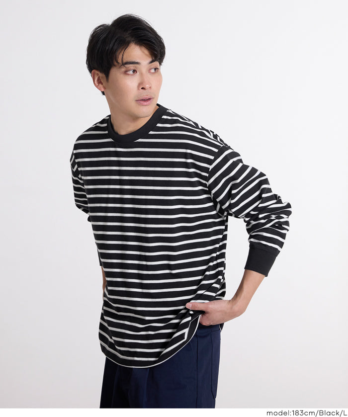 男裝寬鬆條紋圓領上衣