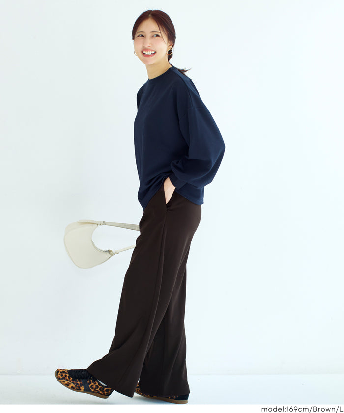 彈性百褶休閒寬褲