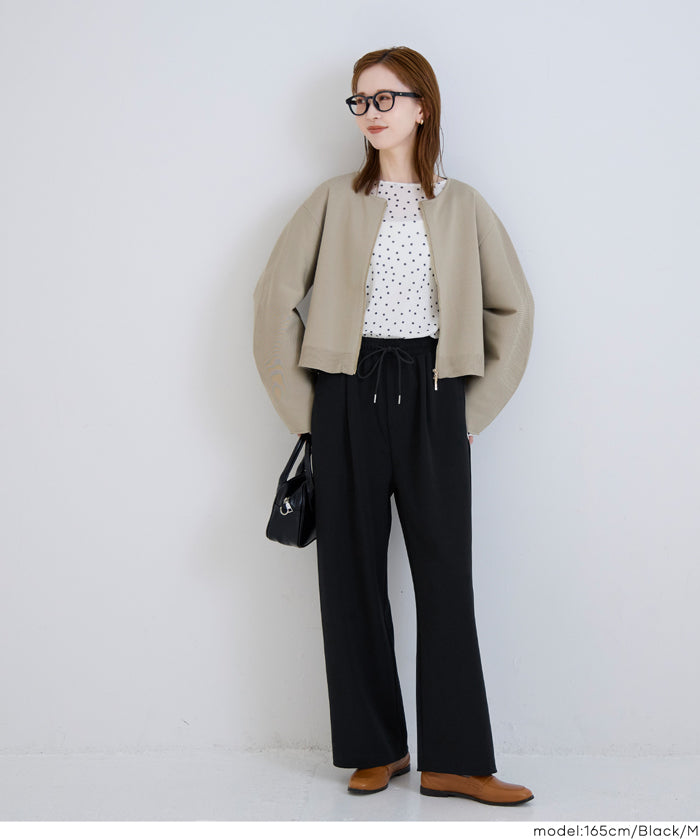 彈性百褶休閒寬褲