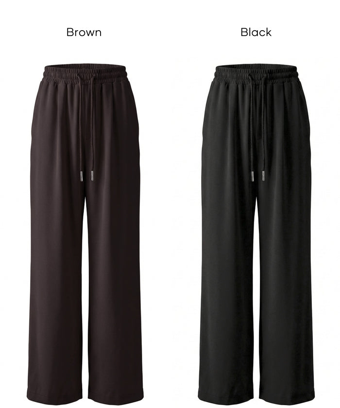 彈性百褶休閒寬褲