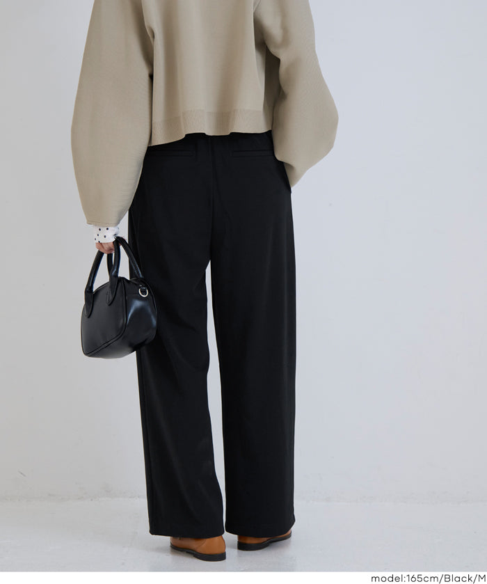 彈性百褶休閒寬褲