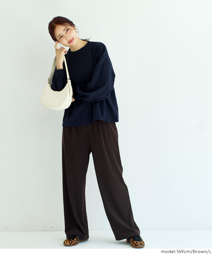 彈性百褶休閒寬褲