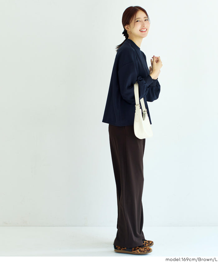 彈性百褶休閒寬褲