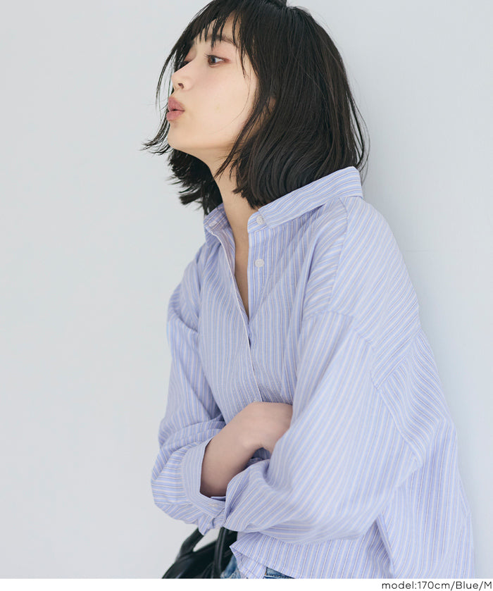 挺感面料短版長袖襯衫