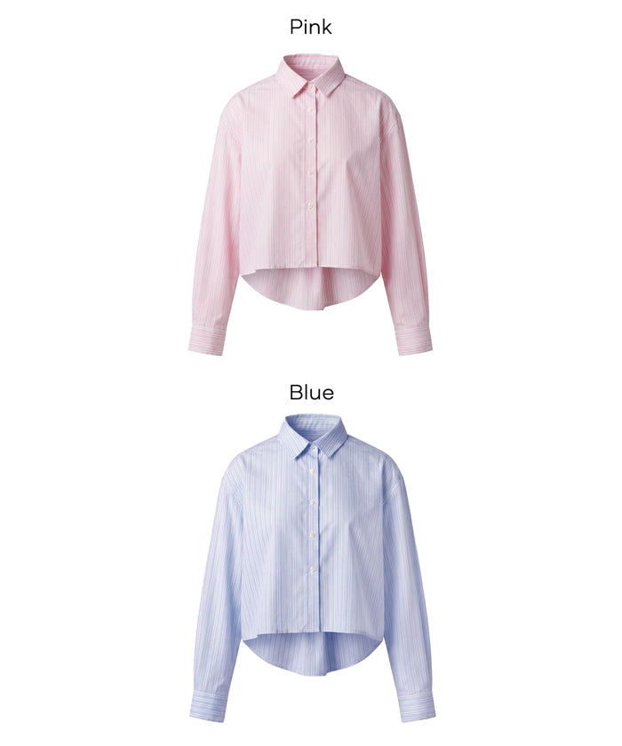 挺感面料短版長袖襯衫