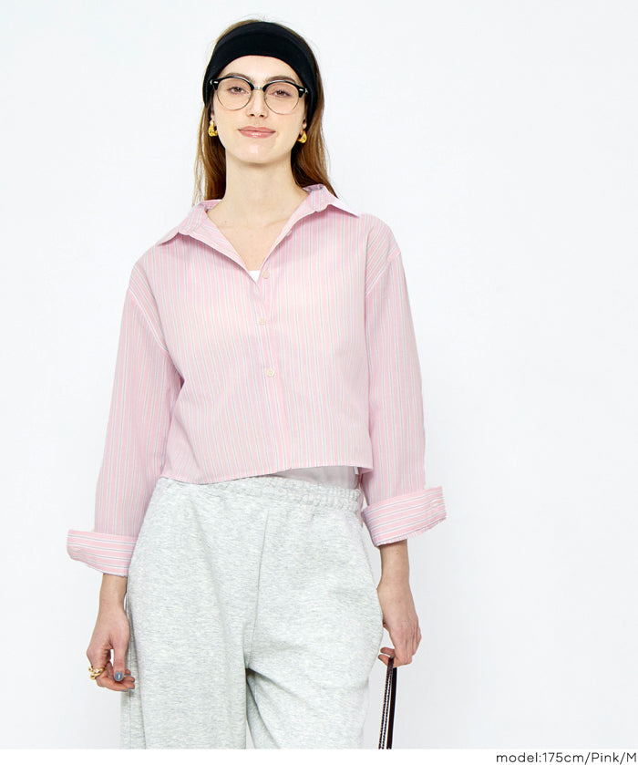 挺感面料短版長袖襯衫