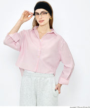 挺感面料短版長袖襯衫