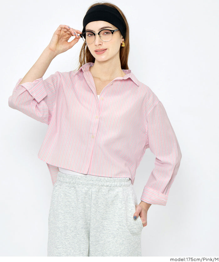 挺感面料短版長袖襯衫