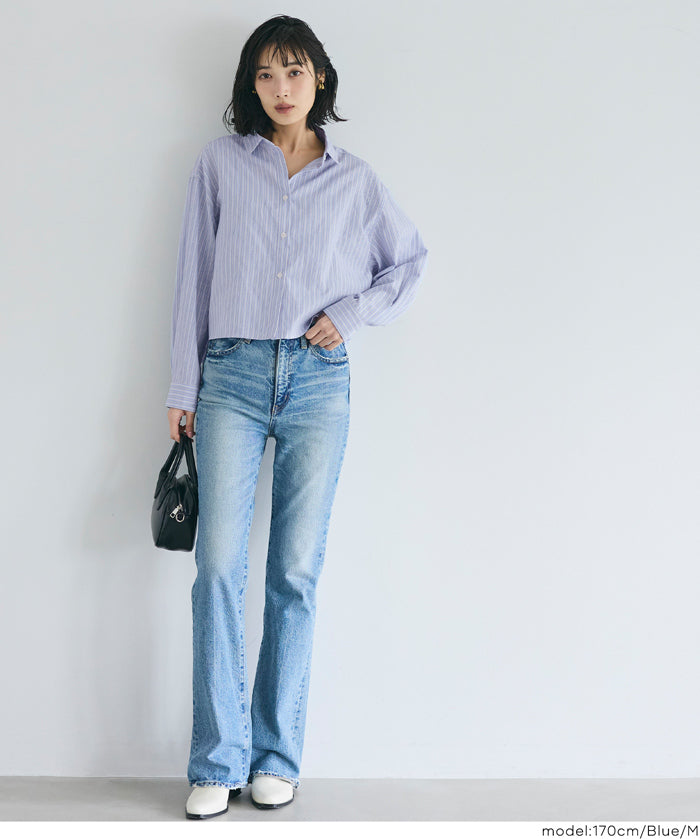 挺感面料短版長袖襯衫