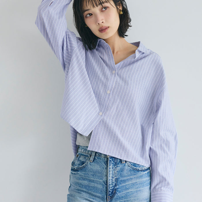 挺感面料短版長袖襯衫