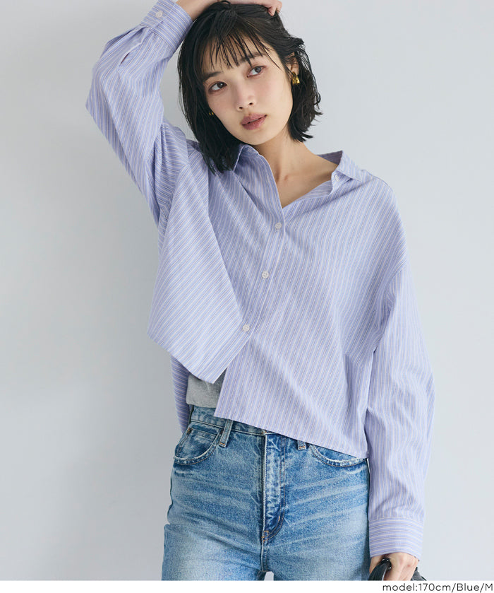 挺感面料短版長袖襯衫