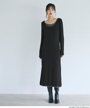 假兩件設計合身長袖連身裙