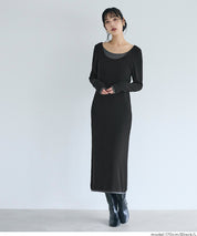 假兩件設計合身長袖連身裙