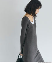 假兩件設計合身長袖連身裙