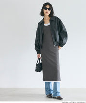 假兩件設計合身長袖連身裙