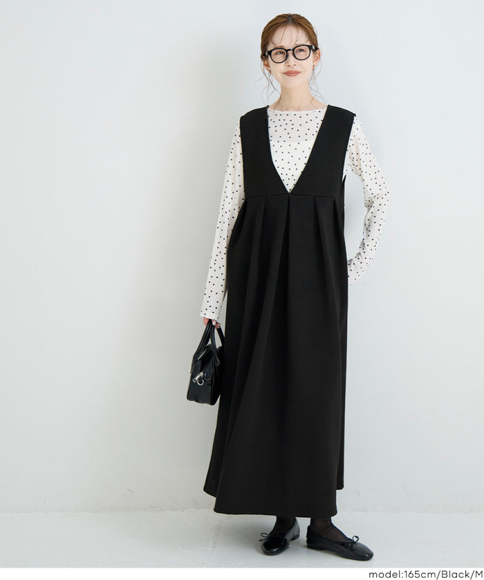 【柔軟太空棉】日系V領背心連衣裙