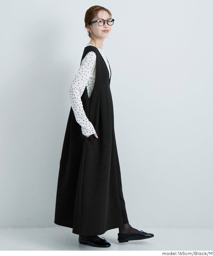 【柔軟太空棉】日系V領背心連衣裙