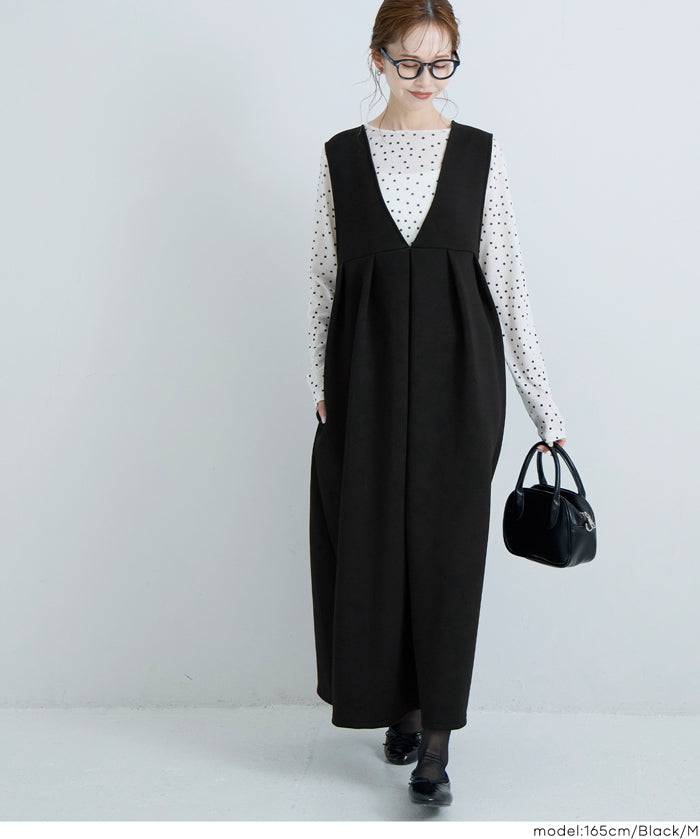 【柔軟太空棉】日系V領背心連衣裙