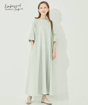 [系列單品 限定9折] 【壓紋機能】寬鬆五分袖休閒連衣裙