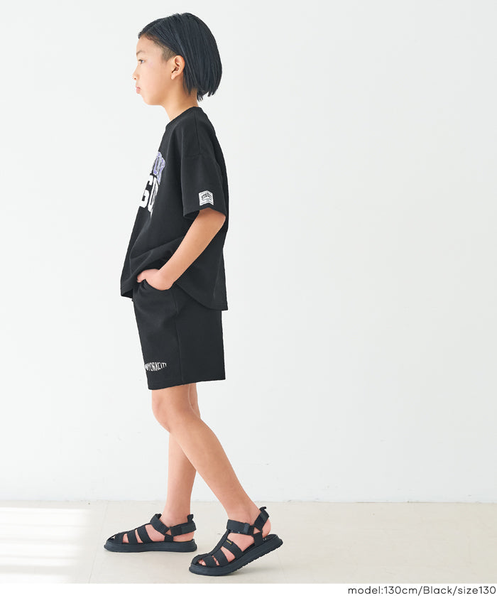 童裝【壓紋機能】刺繡LOGO短褲