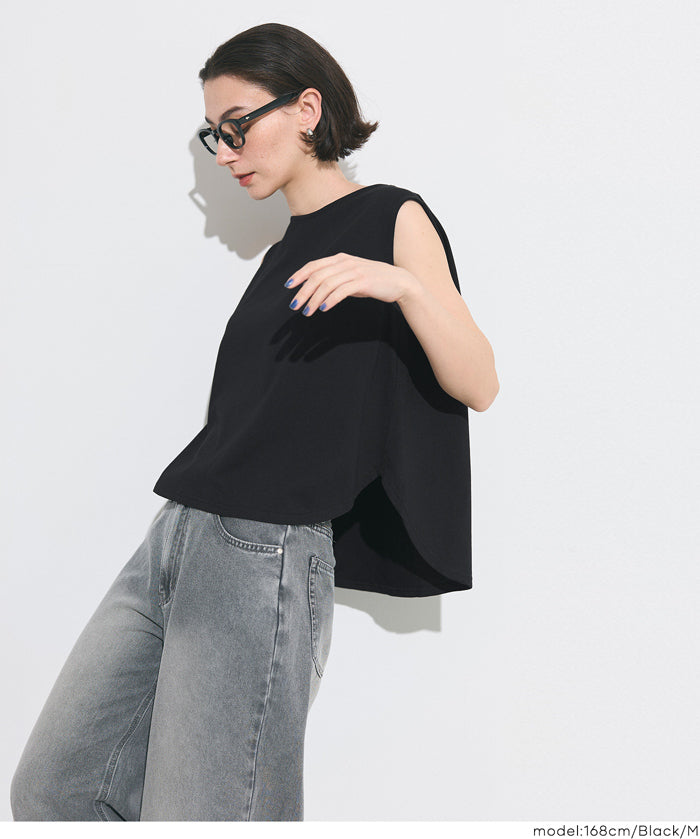 圓弧剪裁百搭無袖上衣 背心