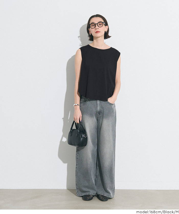 圓弧剪裁百搭無袖上衣 背心